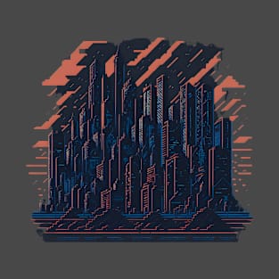 Colorful Pixel Art Cityscape Design T-Shirt