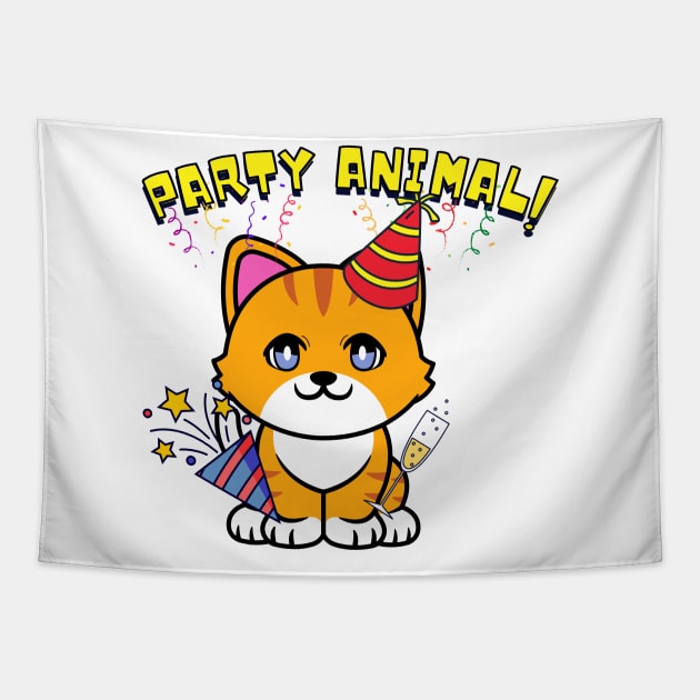 Party Animal - Orange cat Tapestry by Pet Station