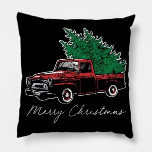 Merry Christmas Retro Vintage Red Truck Pillow