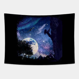 Beyond the Wall: A Nighttime Mountain Climb Tapestry