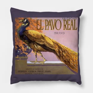 Vintage El Pavo Real Brand Fruit Crate Label Pillow