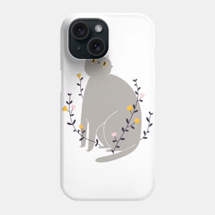 Grey British cat with flowers Phone Case