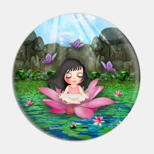 Girl meditating on lotus flower Pin