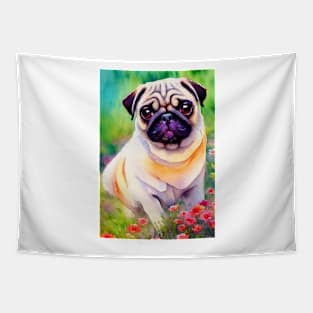 Watercolor pug puppy Tapestry