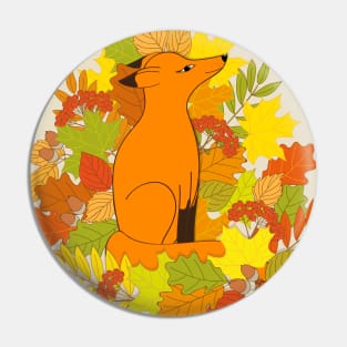 cartoon red fox into autumn foliage Pin