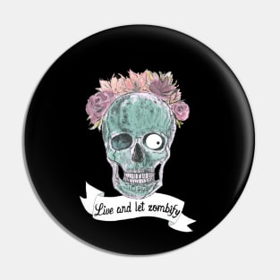 Zombie skull with flowers Pin