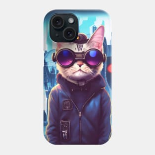 Cool Japanese Techno Cat In Future World Japan Neon City Phone Case