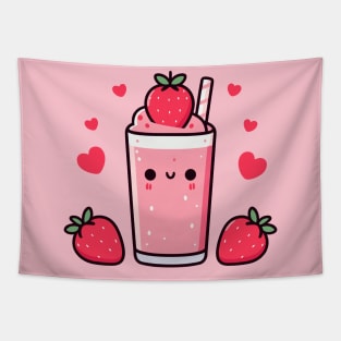 Kawaii Strawberry Ice Cream with Strawberries and Hearts | Kawaii Food Art Tapestry