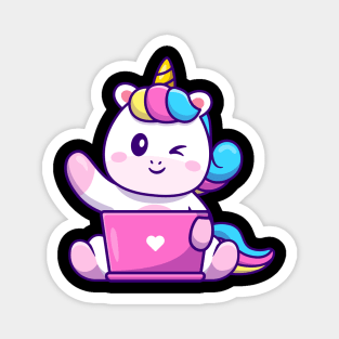 Cute Working On Laptop Cartoon Magnet