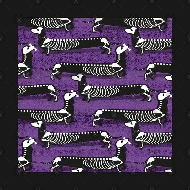 Spooktacular long dachshunds skeleton // pattern // studio purple background and skeleton dogs by SelmaCardoso