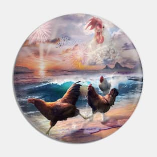 Beach Ocean Chickens, Clouds Spirit Chicken, Funny Majestic Pin