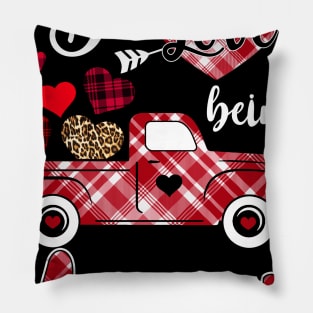 I Love Being Mommy Red Plaid Truck Heart Valentines Day Pillow