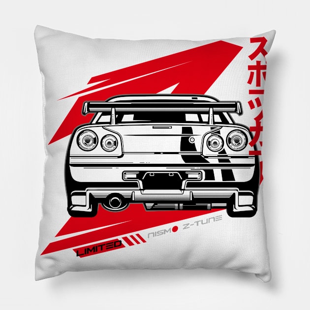 Nissan R34 Back view Pillow by Tjhtt Autoarts