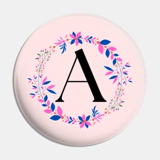 Alphabet A Floral Wreath Design Pin