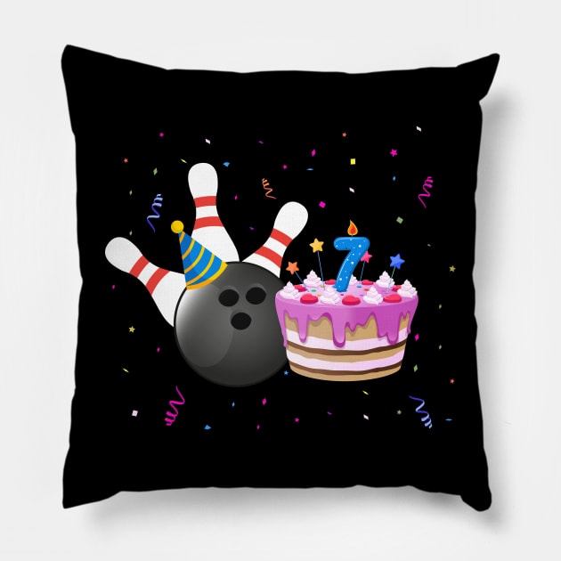 Bowling 7th Birthday Bday Party Kids 7 years Old Bowler Pillow by Msafi