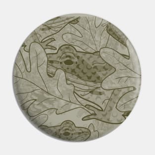 Wood Frog Under Fallen Oak Leaves Soft Khaki Pin