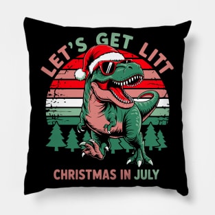Let's Get Lit Dino Christmas in July Pillow