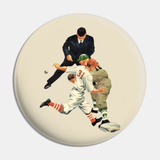 Vintage Sports, Baseball Players with the Runner Safe at Home Plate Pin