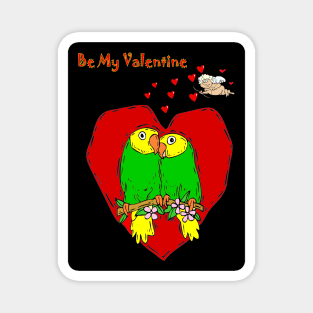 Valentine lovebirds with Cupid Cartoon Fantasy Abstract Print Magnet