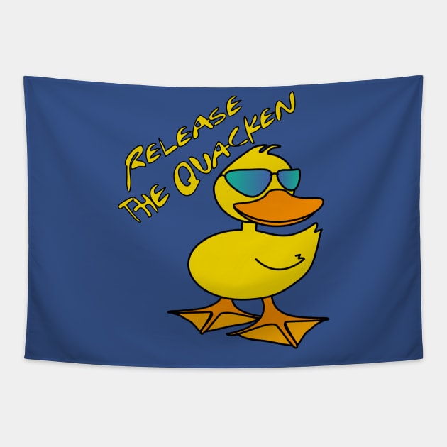 Release the Quacken (Yellow) Tapestry by Punderstandable