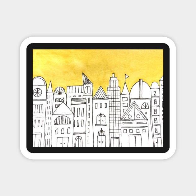 Yellow small town Magnet by MyCraftyNell