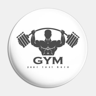 Strong Man with Barbell. Fitness Gym Logo Design Template Pin