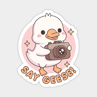 Cute Baby Goose With Camera Say Geese Funny Pun Magnet