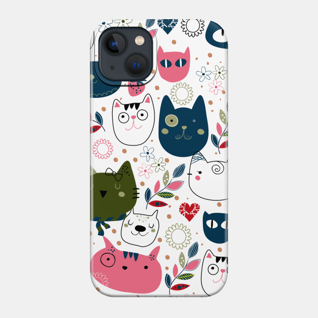 Cartoon Cute Cat Pattern Art Design - Cats Love - Phone Case