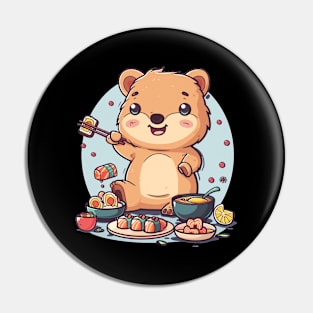 Kawaii Quokka eating sushi Pin