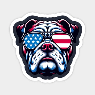 Bulldog Uncle Sam Hat Sunglasses American Flag 4th of July Magnet