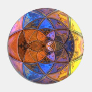 Mosaic Kaleidoscope Flower Orange Blue and Yellow Pin