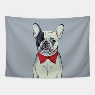 Funny Quirky Cute Black and White French Bulldog Puppy in Christmas Costume Tapestry