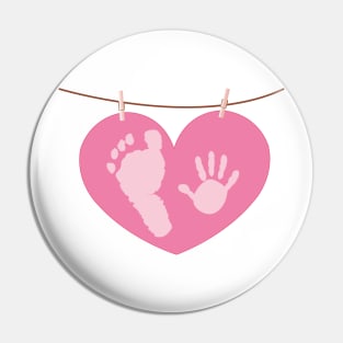 Baby hand and foot prints with heart Pin