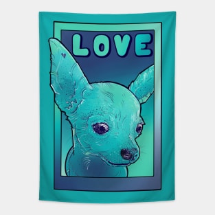 blue chihuahua LOVE pop art design Tapestry