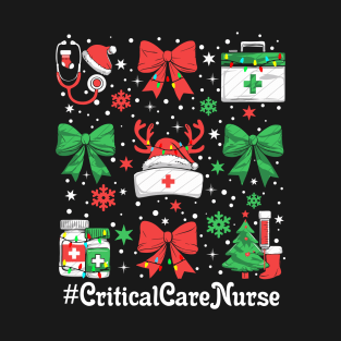 Funny Xmas Coquette Bow Critical Care Nurse Christmas T-Shirt