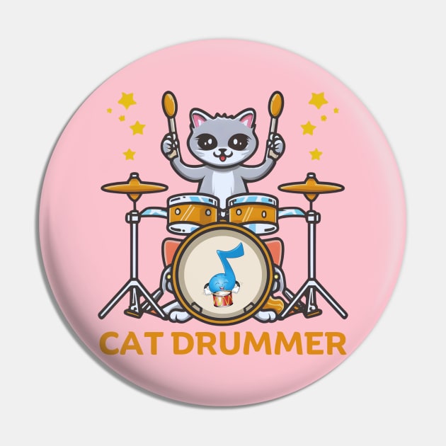 Cat Playing Drums Pin by Inktopolis