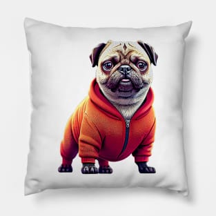 Cute Pug in Gangsta Prisoner Costume - Adorable Dog in Hip Hop Jail Outfit Pillow