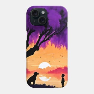 Boy and Best Pal Dog Under Jacaranda Tree Phone Case