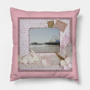 Happy Easter Santa Monica Pier Greeting Pillow