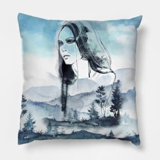 watercolor forest woman Pillow