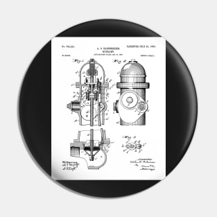 Fire Fighter Patent - Fire Hydrant Art - Black And White Pin