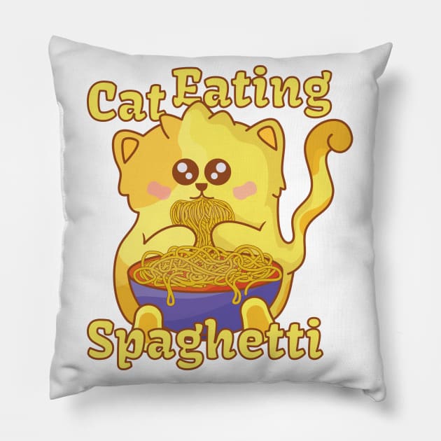 Cat Eating Spaghetti - Cat Cute Pillow by fandriasiswara