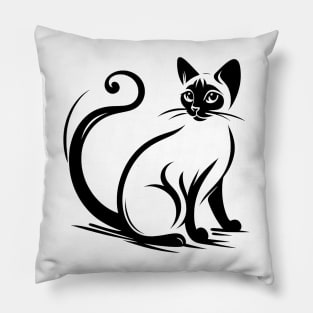 Stick figure of Siamese cat in black ink Pillow