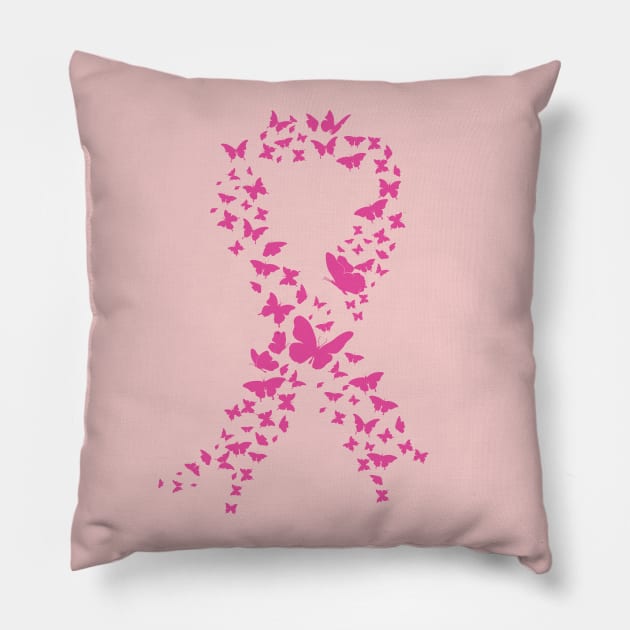 Pink Butterfly Ribbon Cancer Awareness Pillow by Peach Lily Rainbow