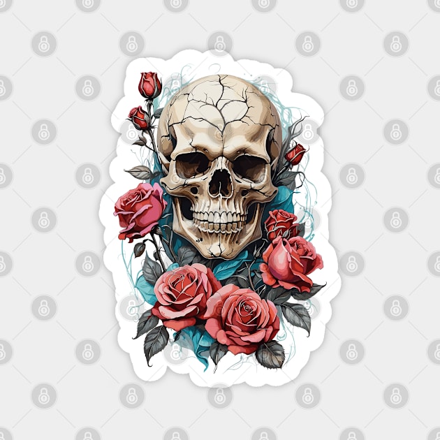 Death Skull Roses Magnet by Ratherkool