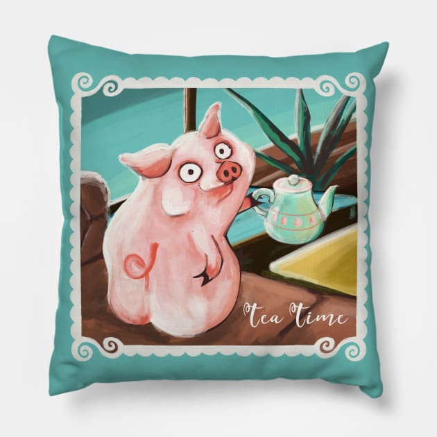 Tea Time with the pig Pillow by Mimie20