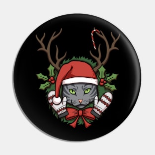 Gray Christmas Cat Pin