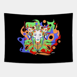 the techno organic dream in woman mask ecopop aesthetic pattern wallpaper Tapestry