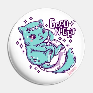 Good night kitten chasing stars on the moon Pin