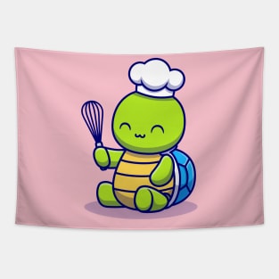 Cute Turtle Chef Cooking Cartoon Tapestry